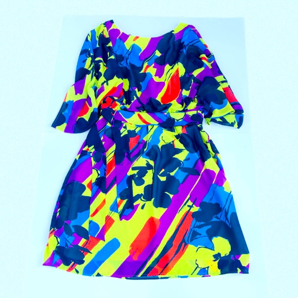 signature by Robbie Bee Multi Color Summer Blouson Dress 8